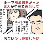 中一で印象最悪だった2人が中三で再会してお互い少し見直した話