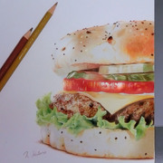 色鉛筆画「ハンバーガー」