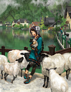 Sheep and girl