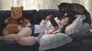 Girl, Cat, Dog and Nintendo