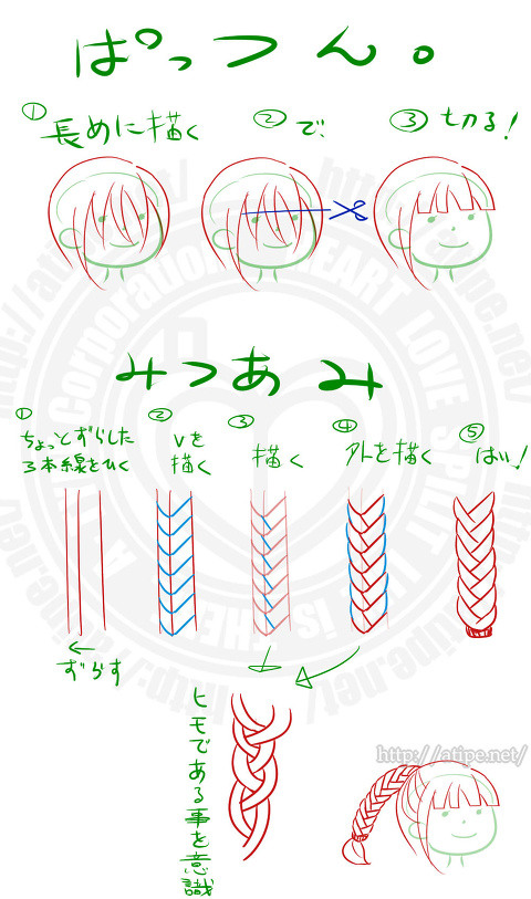 お絵かき講座 髪の描き方 追加資料 三つ編みとぱっつん Pixiv年鑑 B