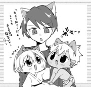 小太郎と子鬼と六郎の猫の日イラスト