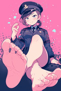婦人警官の素足、足の裏、制服