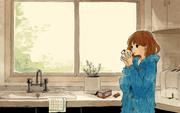 朝の紅茶を飲む女子