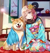 【FGO】着物沖田さんと柴犬