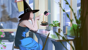Witch in cafe