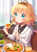 ピザを食べるシャロちゃん
