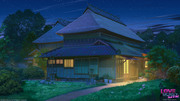 日本の村の家 夜