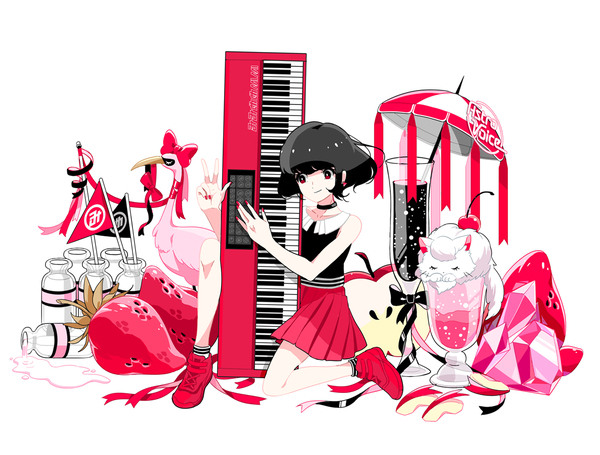赤いピアノと鍵盤色の世界