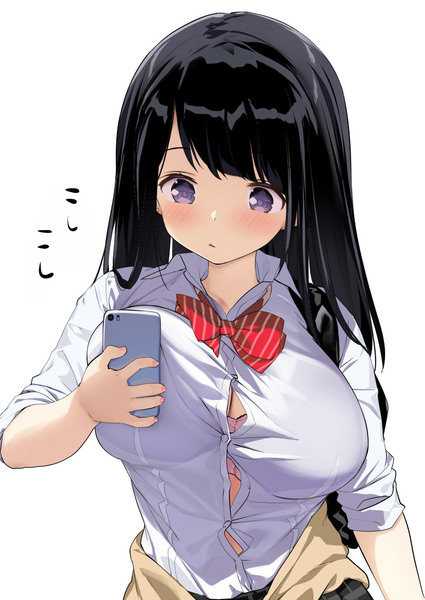 スマホの画面をおっぱいで拭くJK